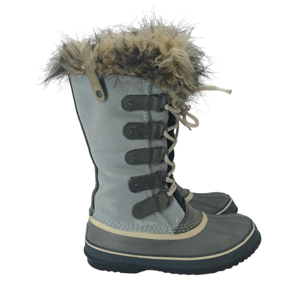 SOREL Joan Of Arctic Womens 7 Tall Duck Boot Fur Lined Blue & Gray